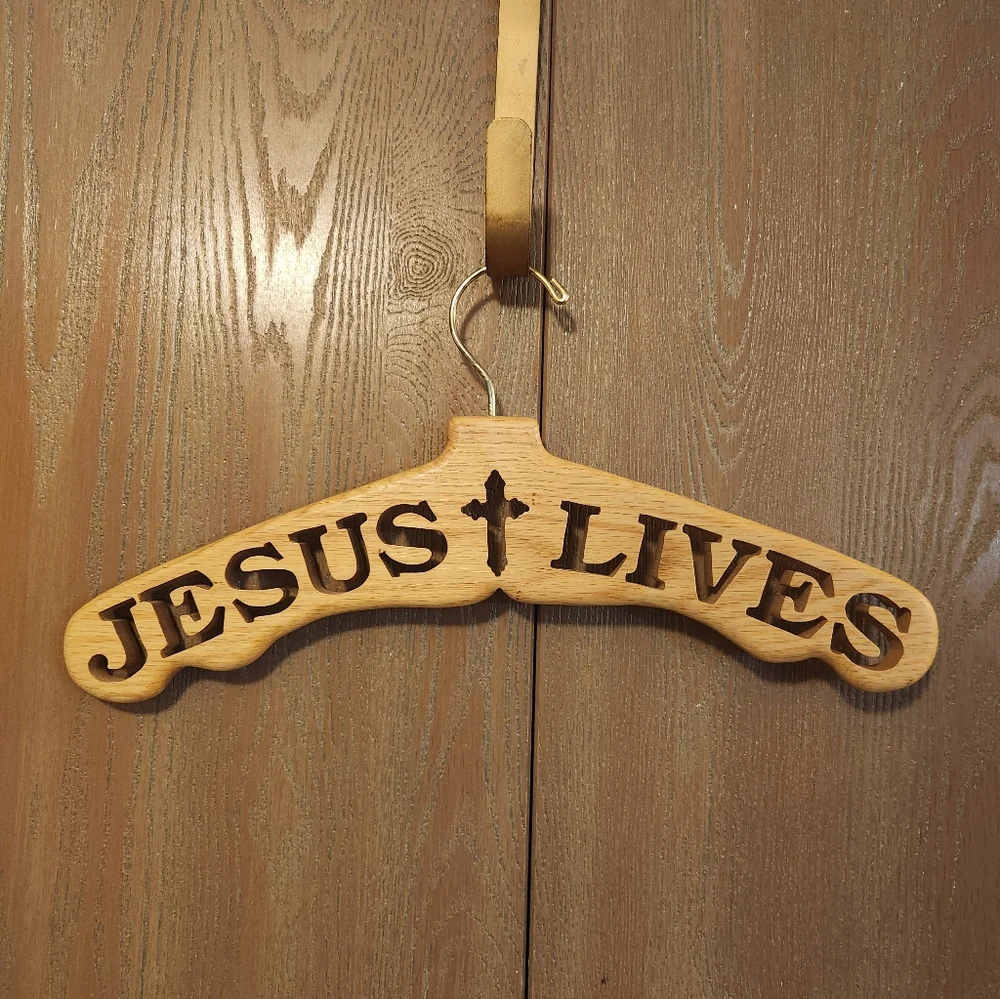 Solid Wood Religious Cross JESUS LIVES Cut Out 17